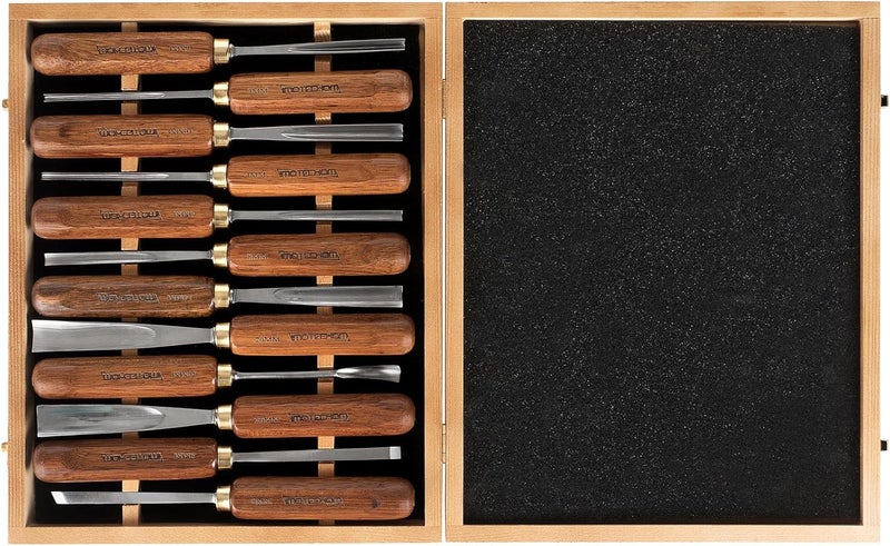IMOTECHOM 12-Pieces Woodworking Wood Carving Tools Chisel Set with Wooden Box, Razor Sharp CR-V 60 Steel Blades - Image 1